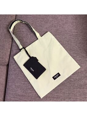 Prada Beauty Light Green Tote with Black Pouch New Authentic